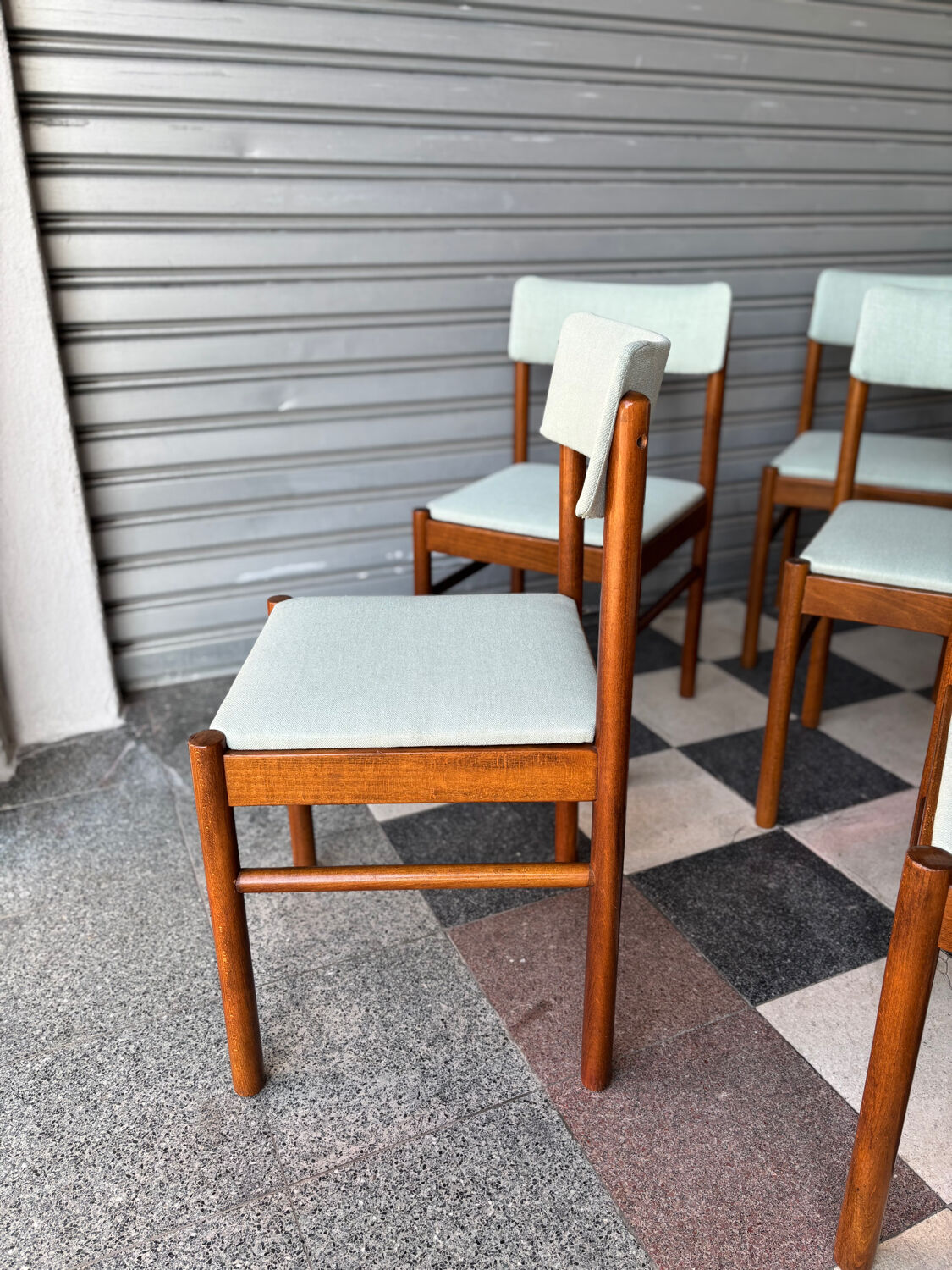 Set of 10 Baumann chairs in aqua green