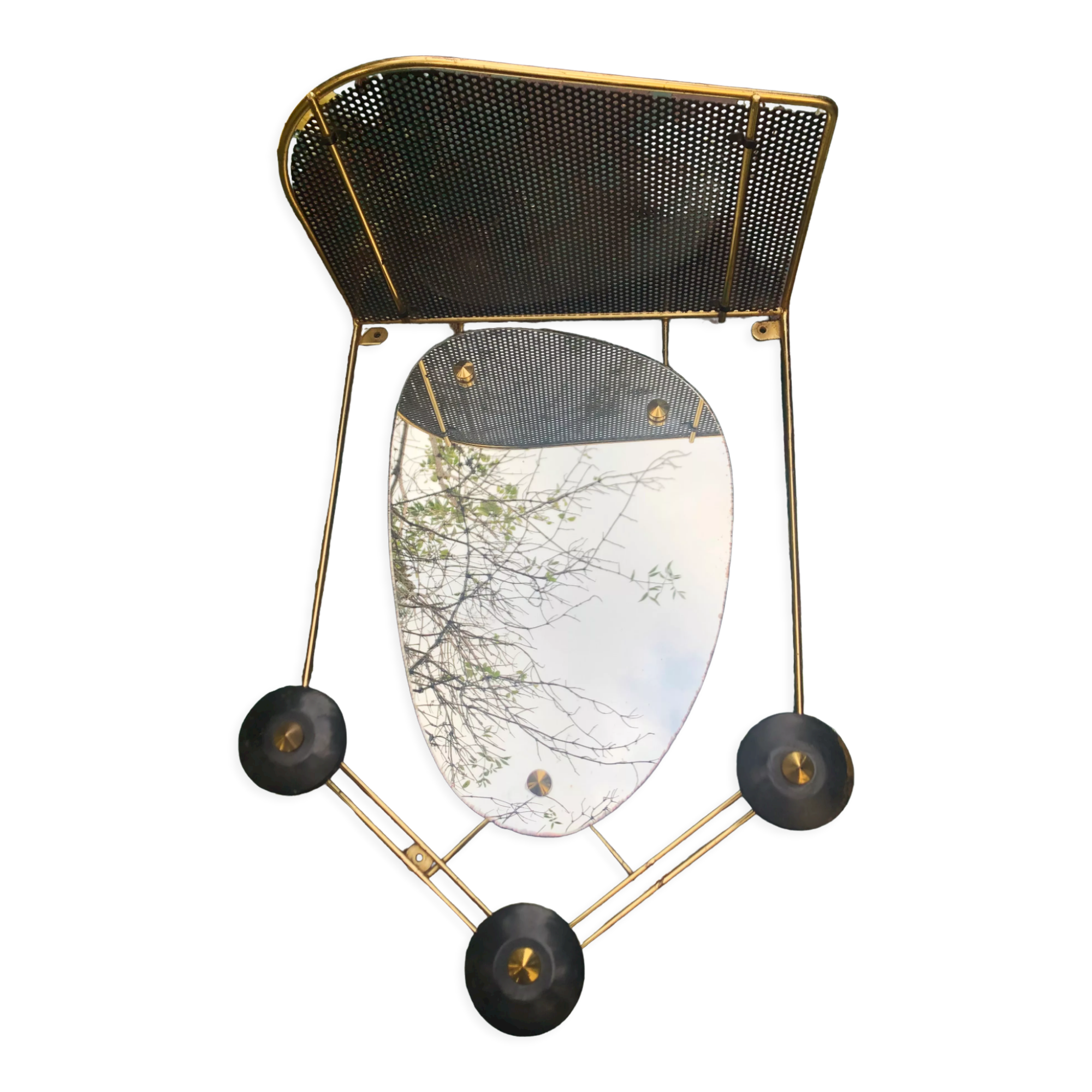 Wall-mounted coat rack with vintage 50s mirror