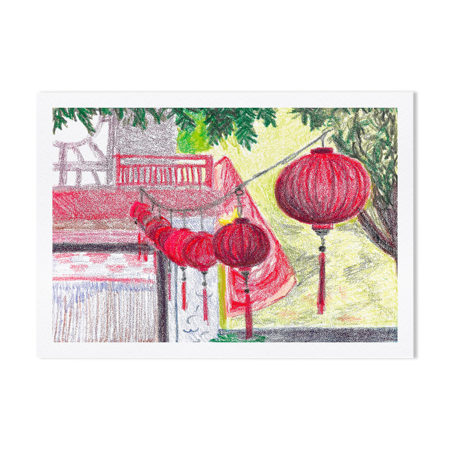 Hanoi lamps - A4 - Pastel drawing - Travel - Vietnam - Asia