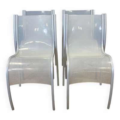Ensemble de 4 chaises FPE par Ron Arad pour Kartell gris translucide années 2000 Italie