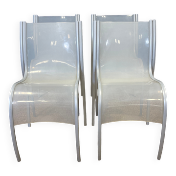 Set of 4 FPE chairs by Ron Arad for Kartell translucent grey 2000s Italy