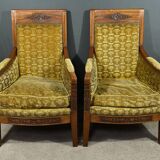 Pair of "Bergère" Armchairs in Mahogany, Empire Period – Early 19th Century