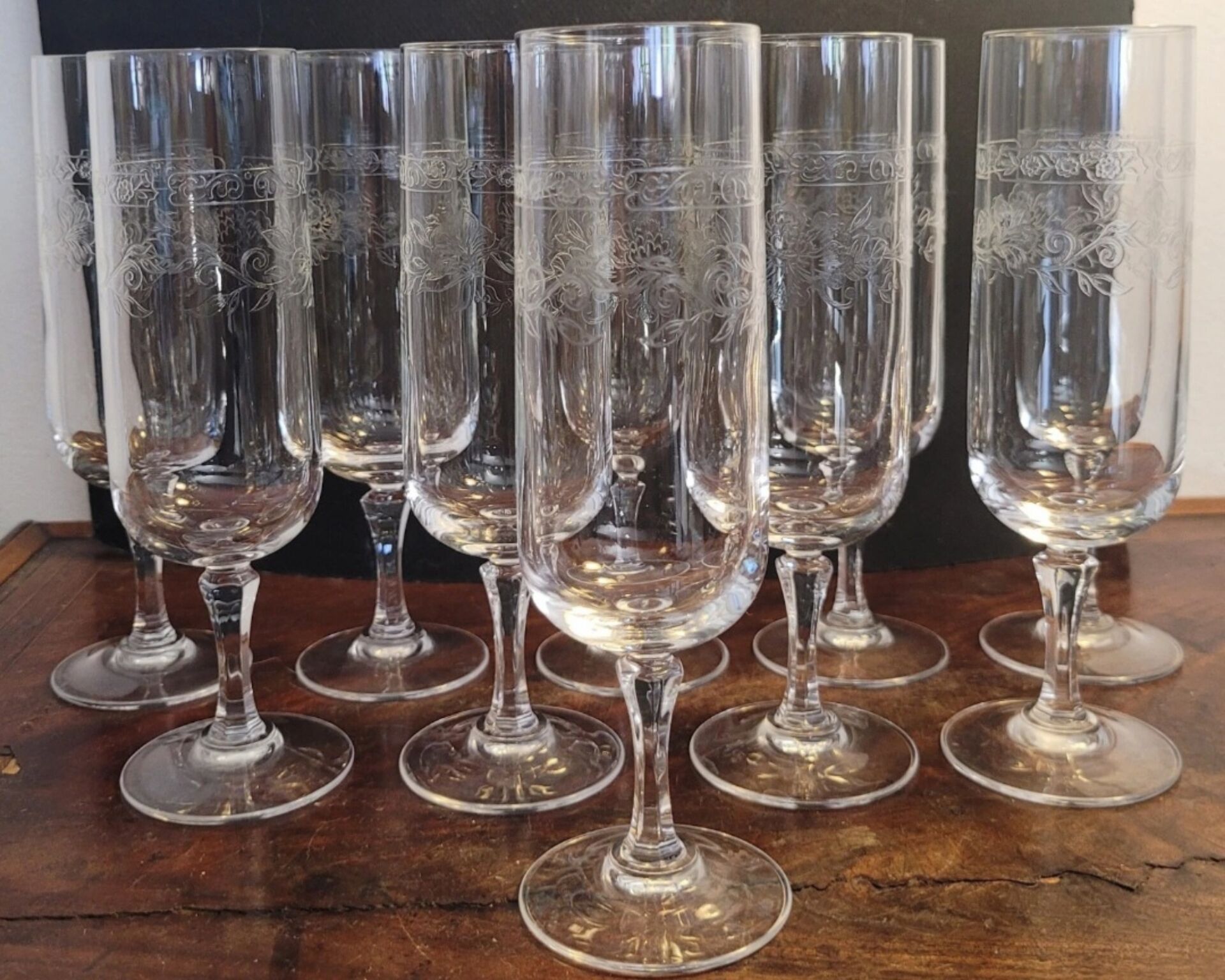 10 champagne glasses/flutes 16cl Cristal d'Arques Matignon model 70s