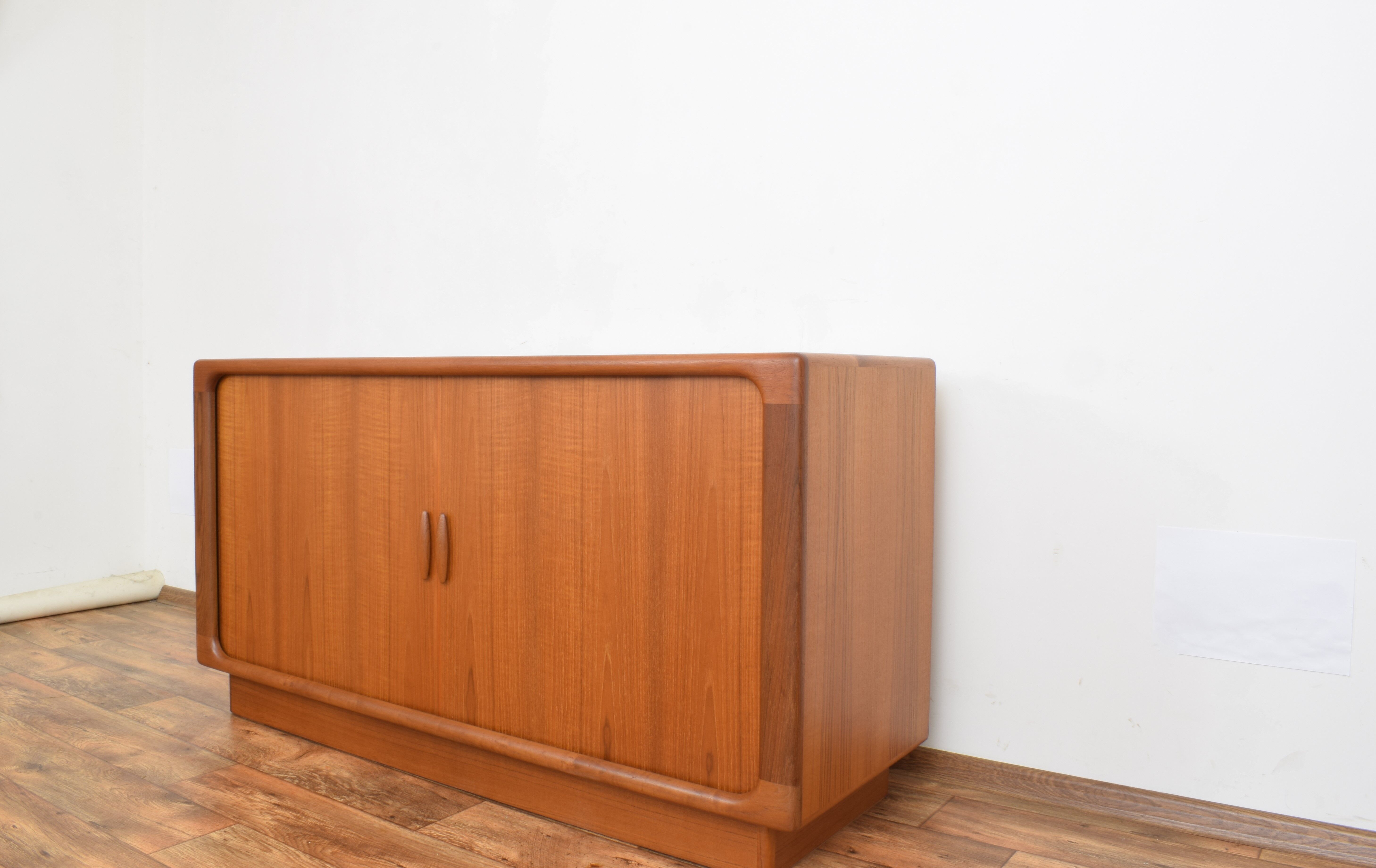 Mid-century danish teak sideboard with tambour doors from dyrlund, 1960s.