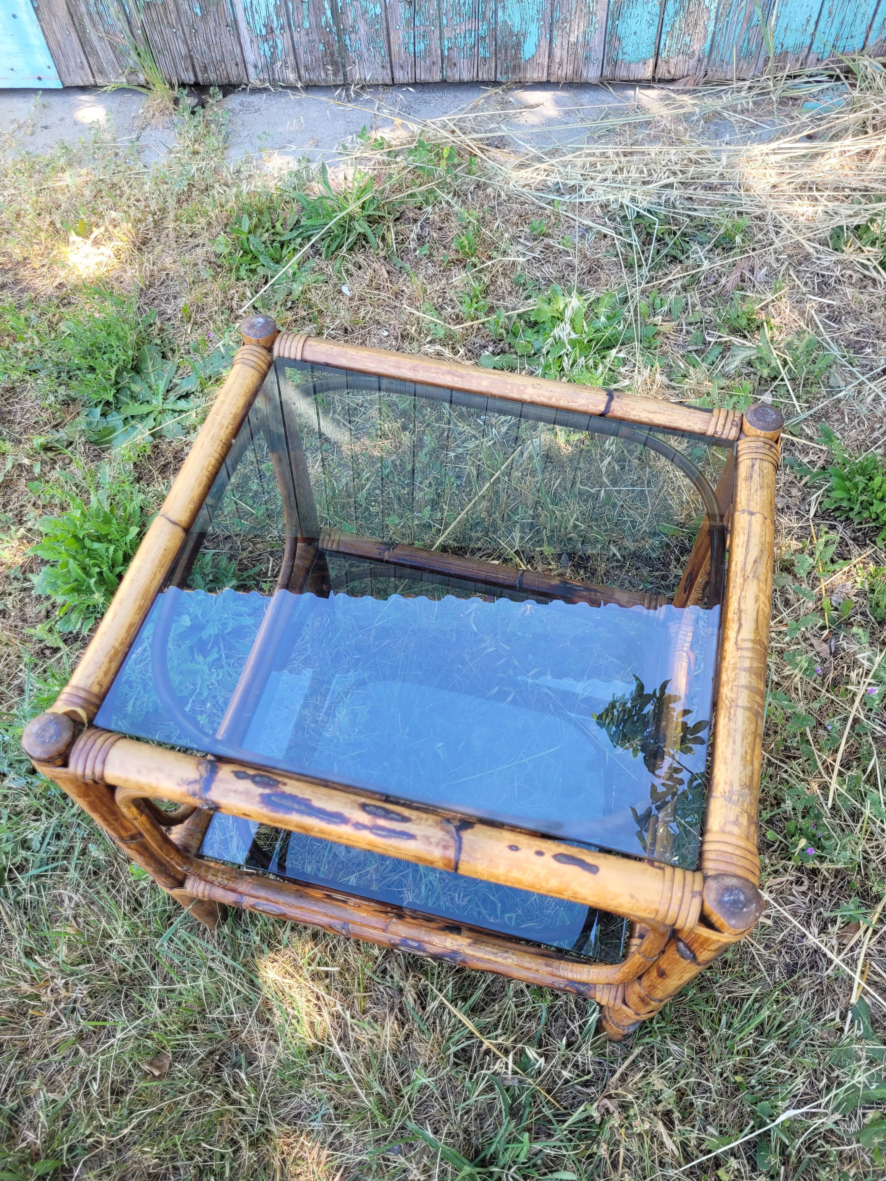 Rattan coffee table and smoked glass