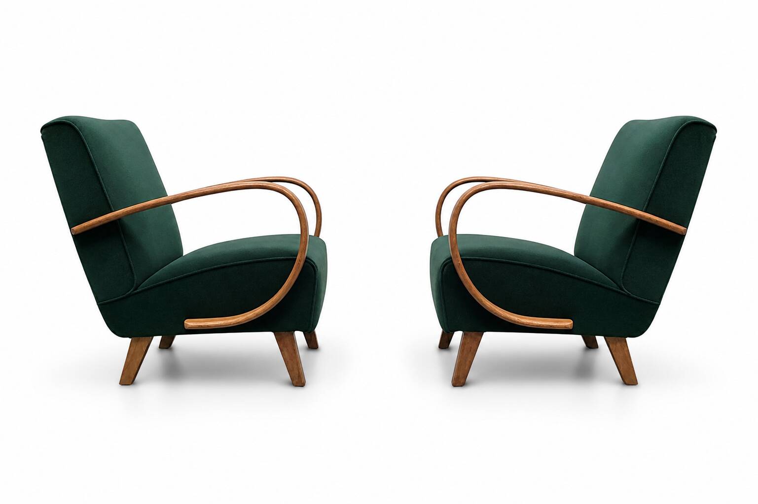 Fauteuil en bois courbé Jindrich Halabala de 1930 en velours vert émeraude