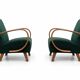 Fauteuil en bois courbé Jindrich Halabala de 1930 en velours vert émeraude