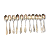 Series of 11 spoons decor flowers and silver metal ribbon early twentieth