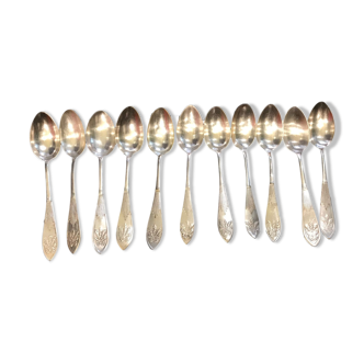 Series of 11 spoons decor flowers and silver metal ribbon early twentieth