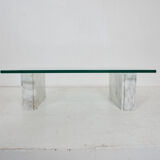 Coffee table in carrara marble and glass