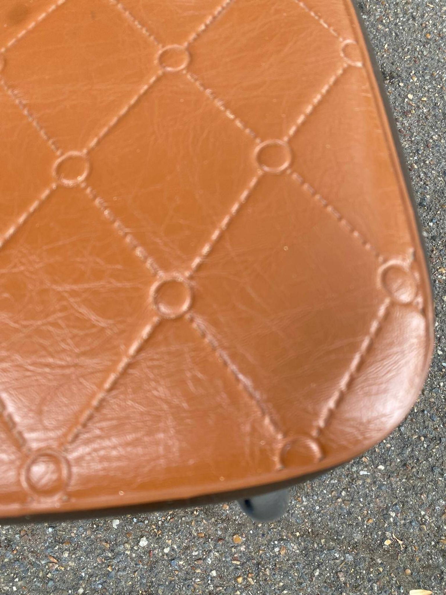 Set of 4 vintage camel faux leather quilted chairs with chrome metal by Soudexvinyl from the 70s.