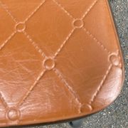 Set of 4 vintage camel faux leather quilted chairs with chrome metal by Soudexvinyl from the 70s.