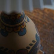 Art Nouveau table lamp in coloured terracotta by L. Hjorth, Bornholm, 1930s.