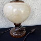 Vintage wooden and alabaster lamp – baluster shape