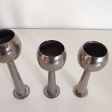 3 bougeoirs space age chromés