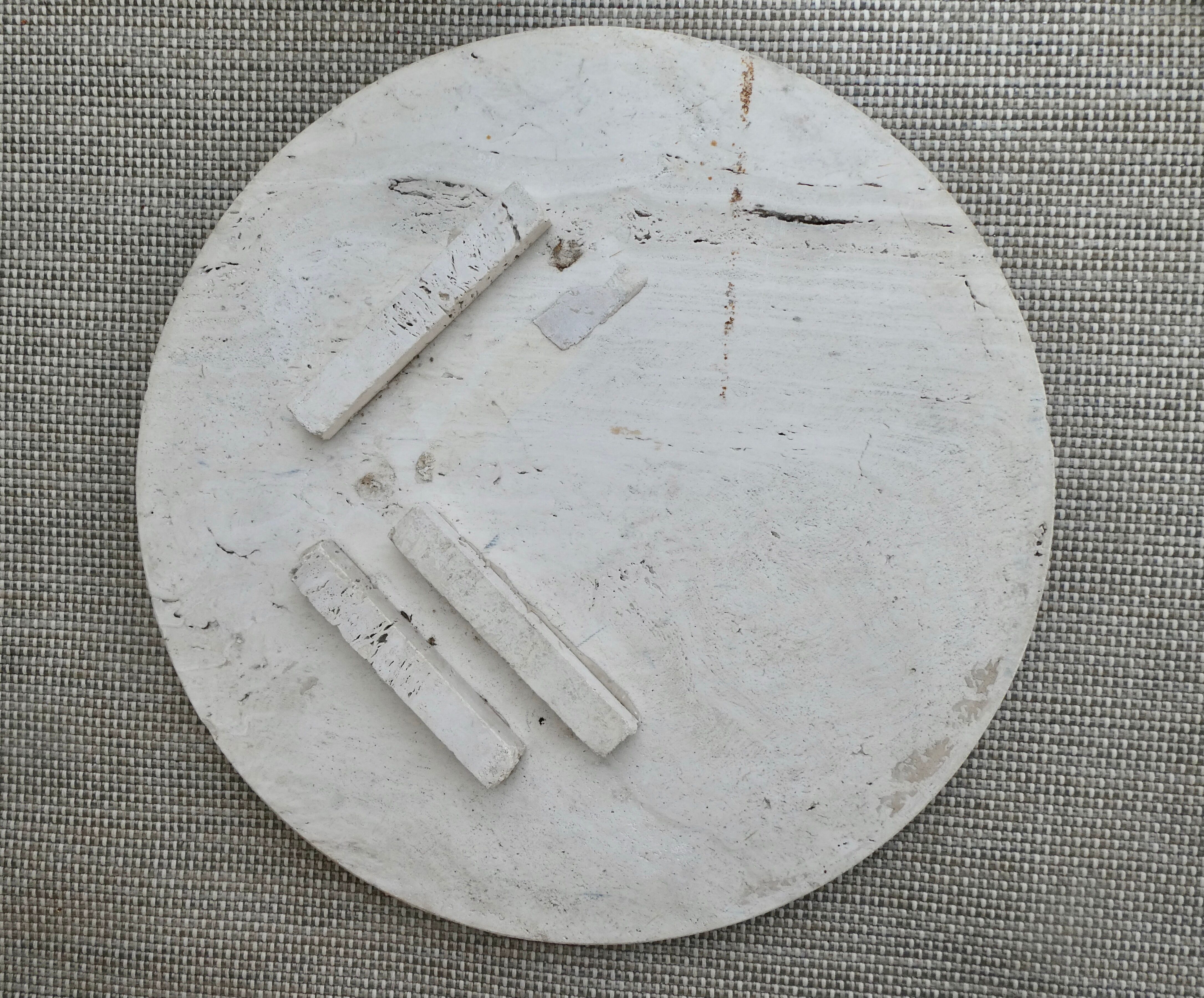 Side table, round travertine sofa end