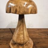 Hand-carved oak table lamp in the shape of a mushroom