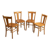 4 Chaises de bistrot vintage années 50 1950 en bois brut