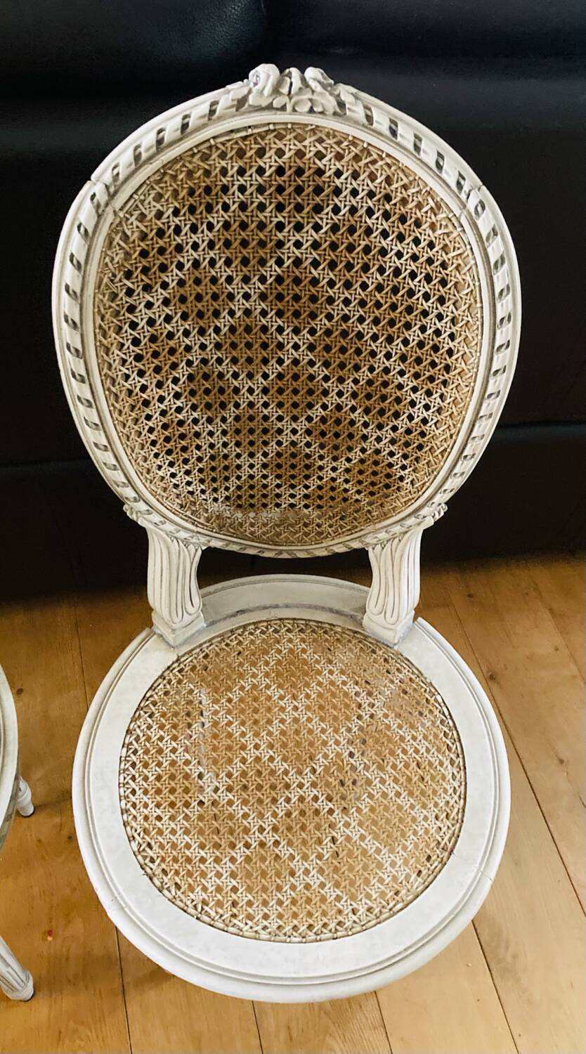 Pair of Louis XVI chairs from the late 19th century with checkerboard caning