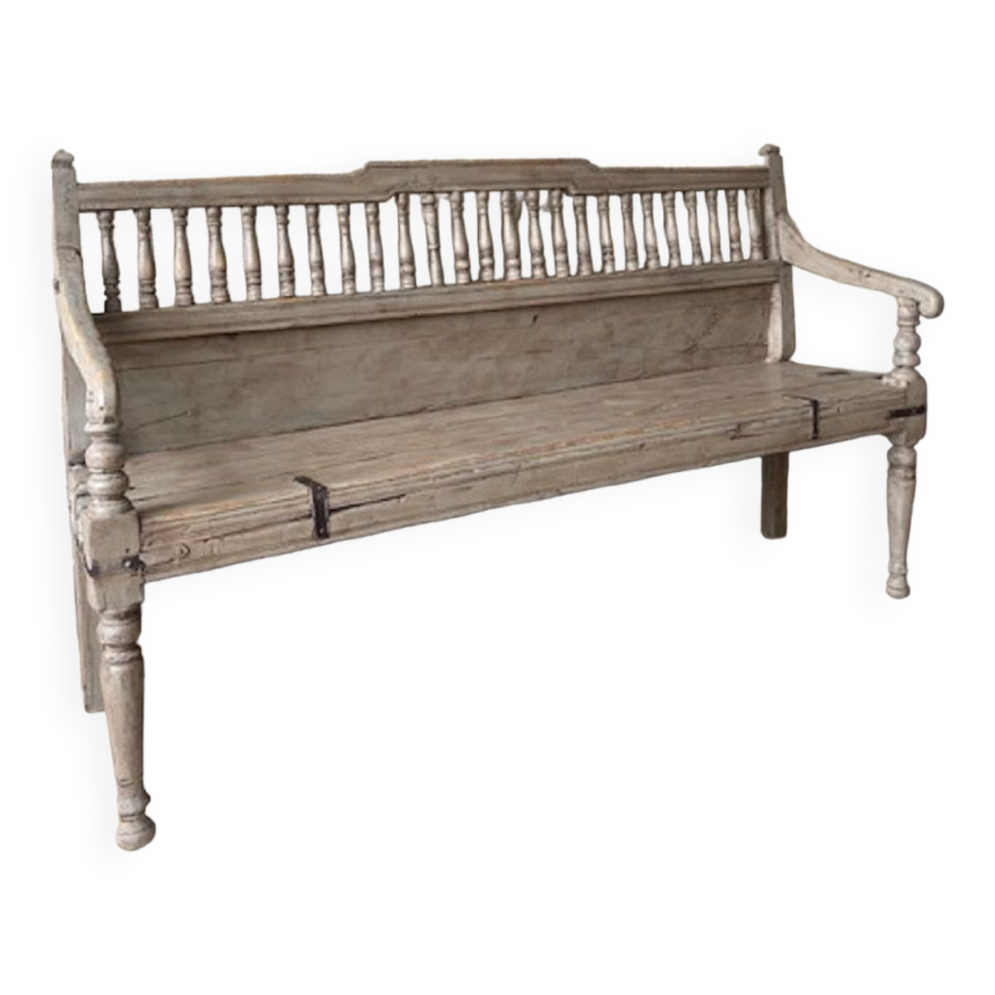 Patinated exotic wood bench for indoor or outdoor use