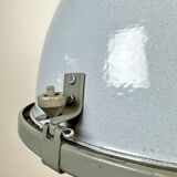 Bauhaus grey enamel industrial pendant lamp with glass cover, 1950s