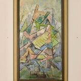 Original Swedish Mid-Century Oil on Canvas" Cubist Composition" by K. Thomsen - Vintage and Framed