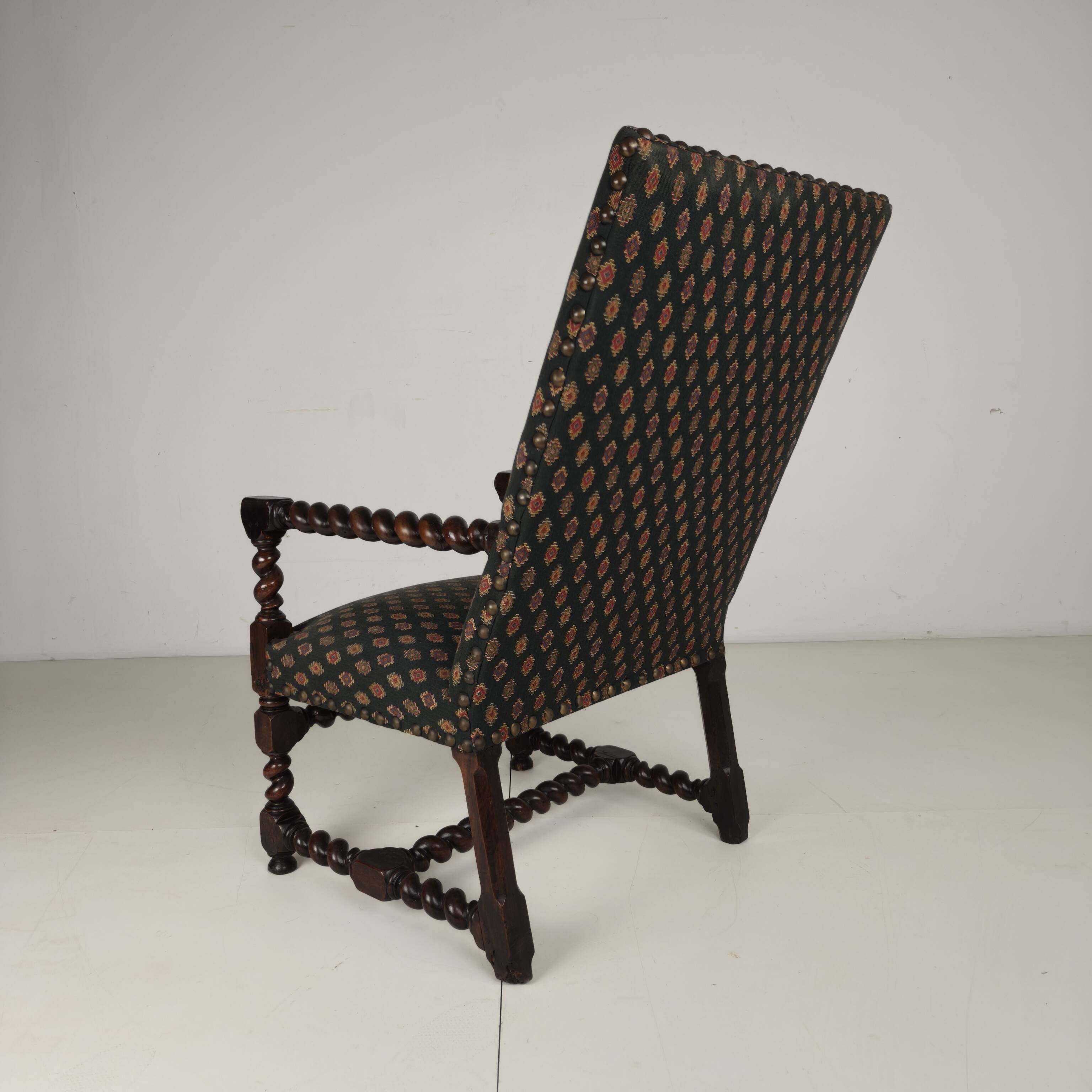 English Barley Twist Library Armchair in Dark Oak, circa 1700
