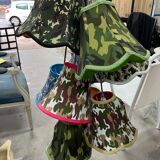Lampshades in suspension in multicolored fabric