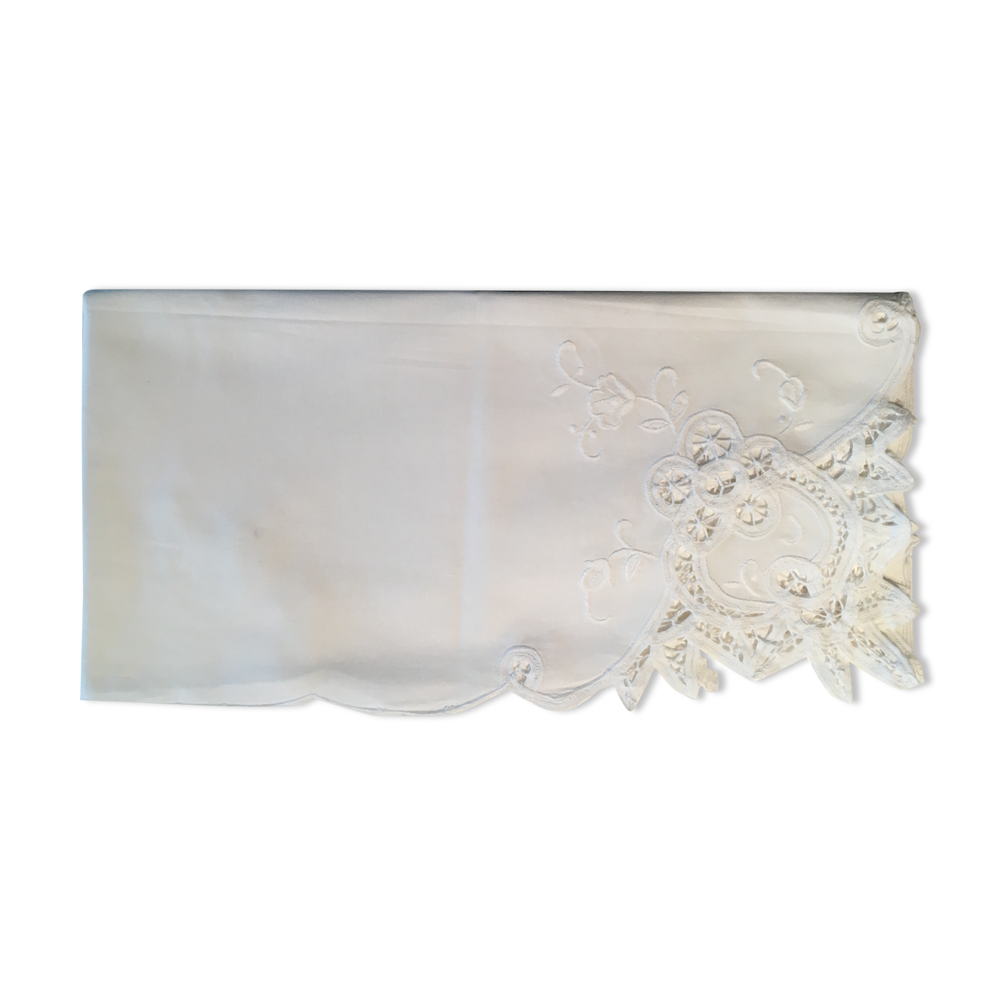 Old embroidered white cotton tablecloth