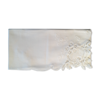 Old embroidered white cotton tablecloth