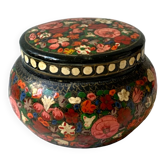 Ancienne grande boîte laquée fleurs vintage