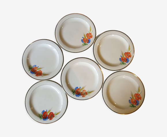 6 assiettes à dessert de chez Salin en porcelaine opaque "fleur de france" en bon état