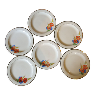 6 dessert plates from Salin in opaque porcelain "fleur de france" in good condition