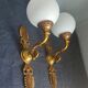 Pair of vintage brass and opaline wall lights