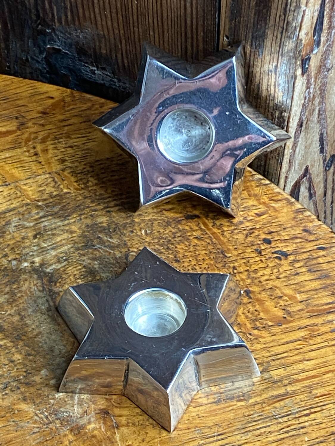 Pair of candlesticks, Star of David, silver-plated metal