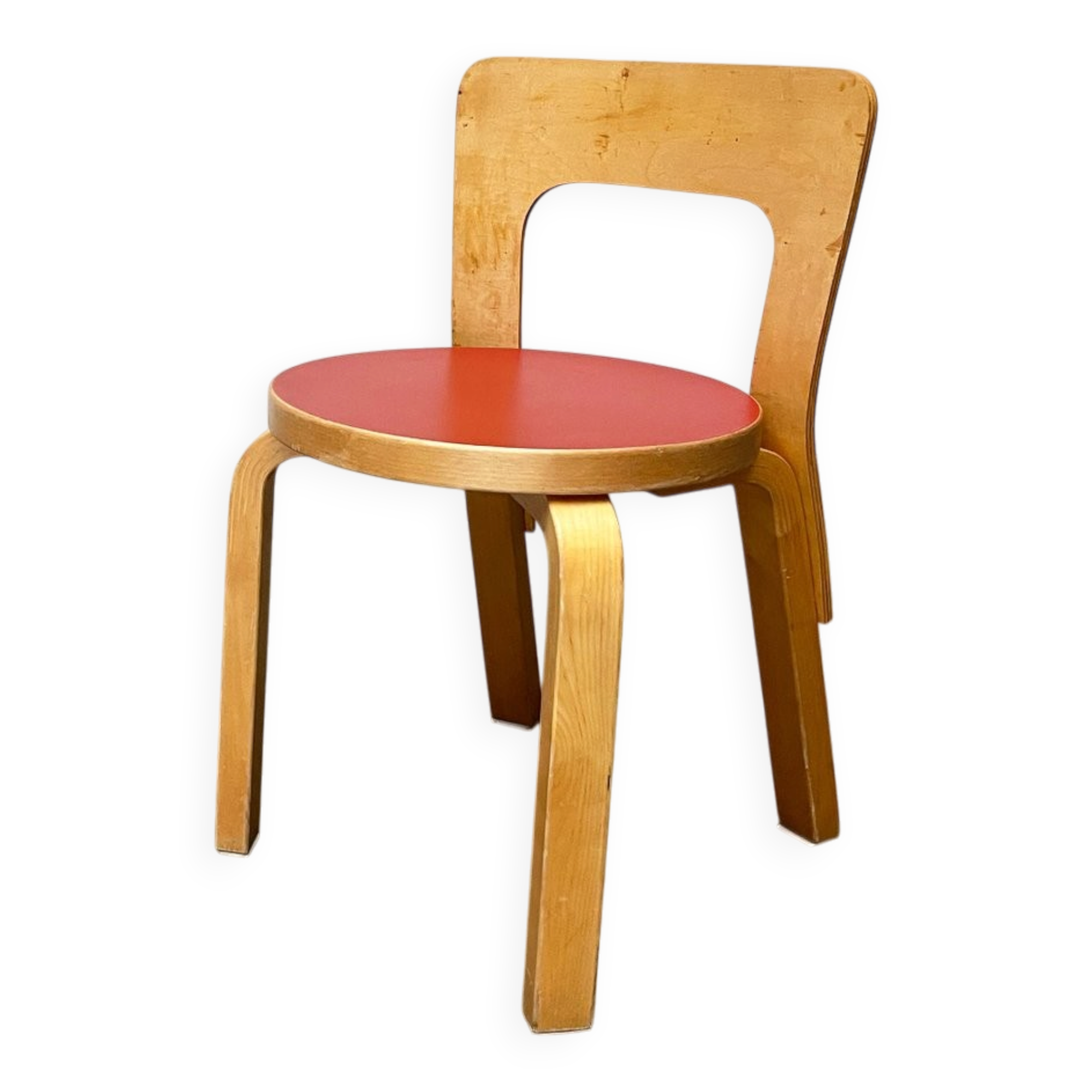 Vintage Red Children's Chair in Linoleum N65 by Alvar Aalto for Artek, Finland, 1970s