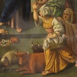 Peinture italienne à l'huile sur cuivre "Expulsion des marchands du temple"