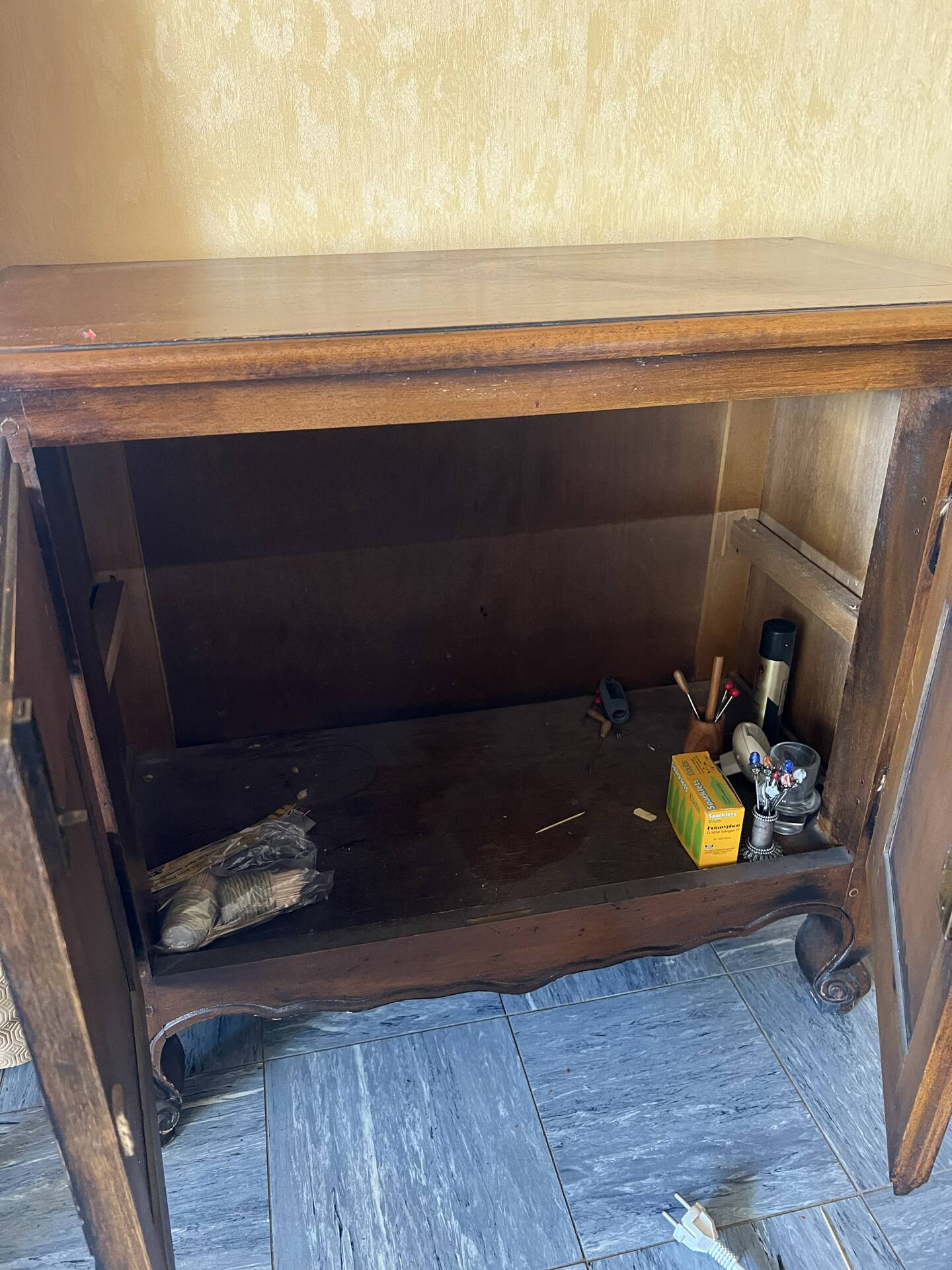 Old low cabinet with 2 wooden doors