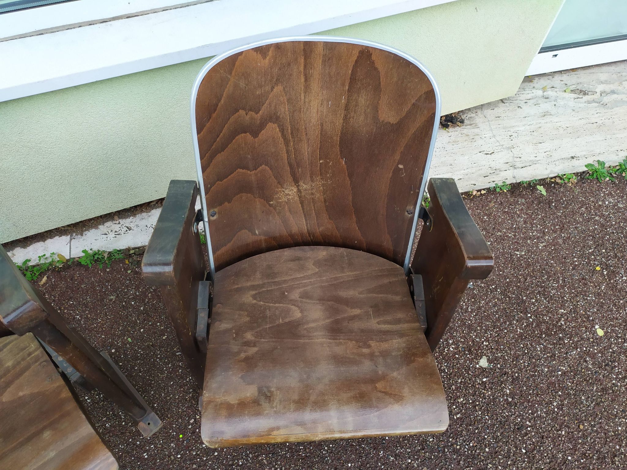 Pair of vintage antique wooden cinema chair s