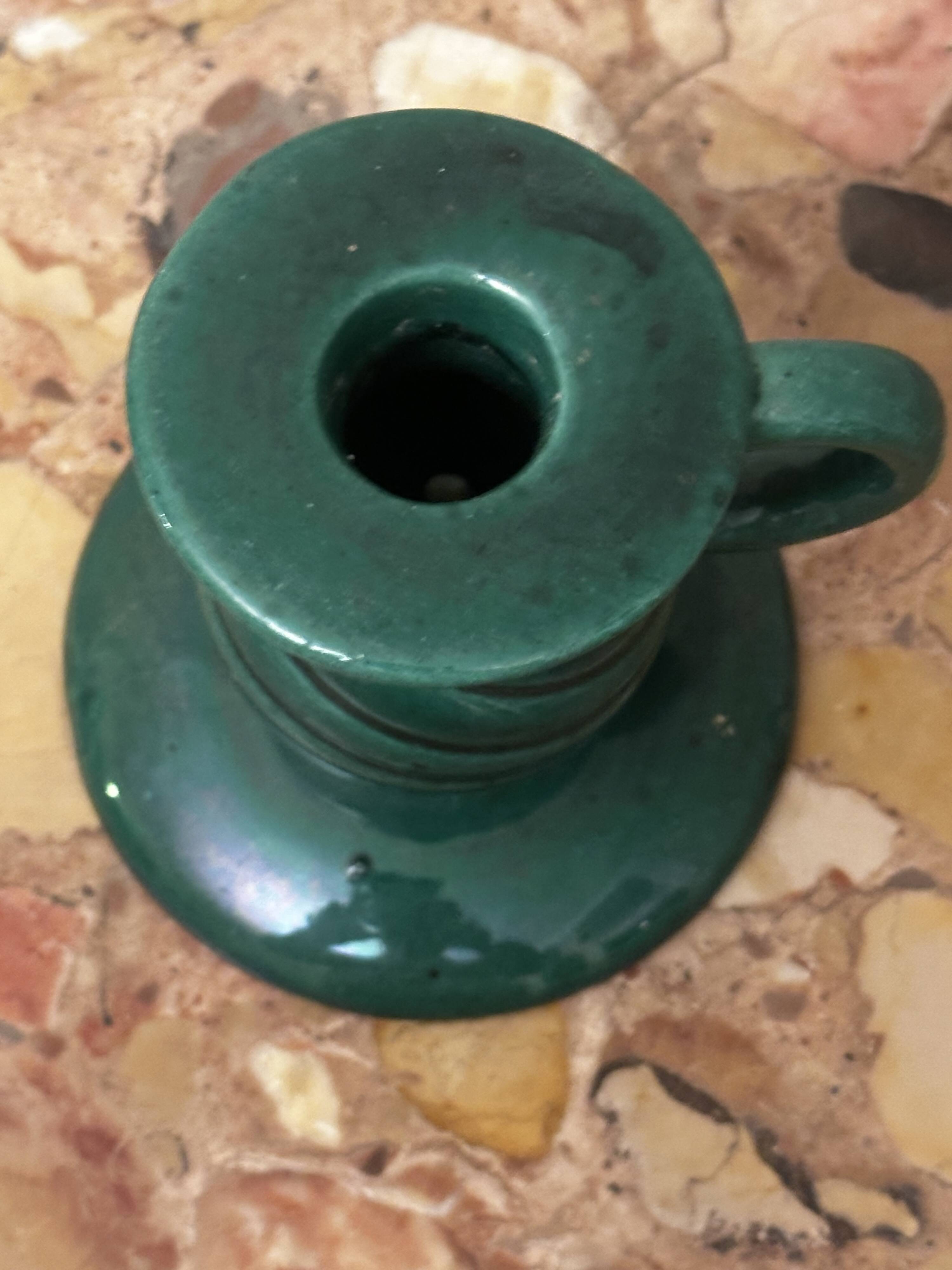 Saint-Clément green ceramic candlestick, 1950s