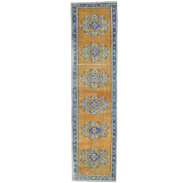 Vintage Turkish Oushak Handmade Wool Cotton Orange Runner Rug 78x313