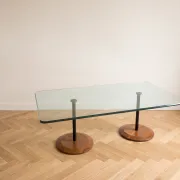Table basse en verre et bois, années 70