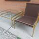 1960s vintage set — brass and glass chairs and table in straw yellow (set of 3)