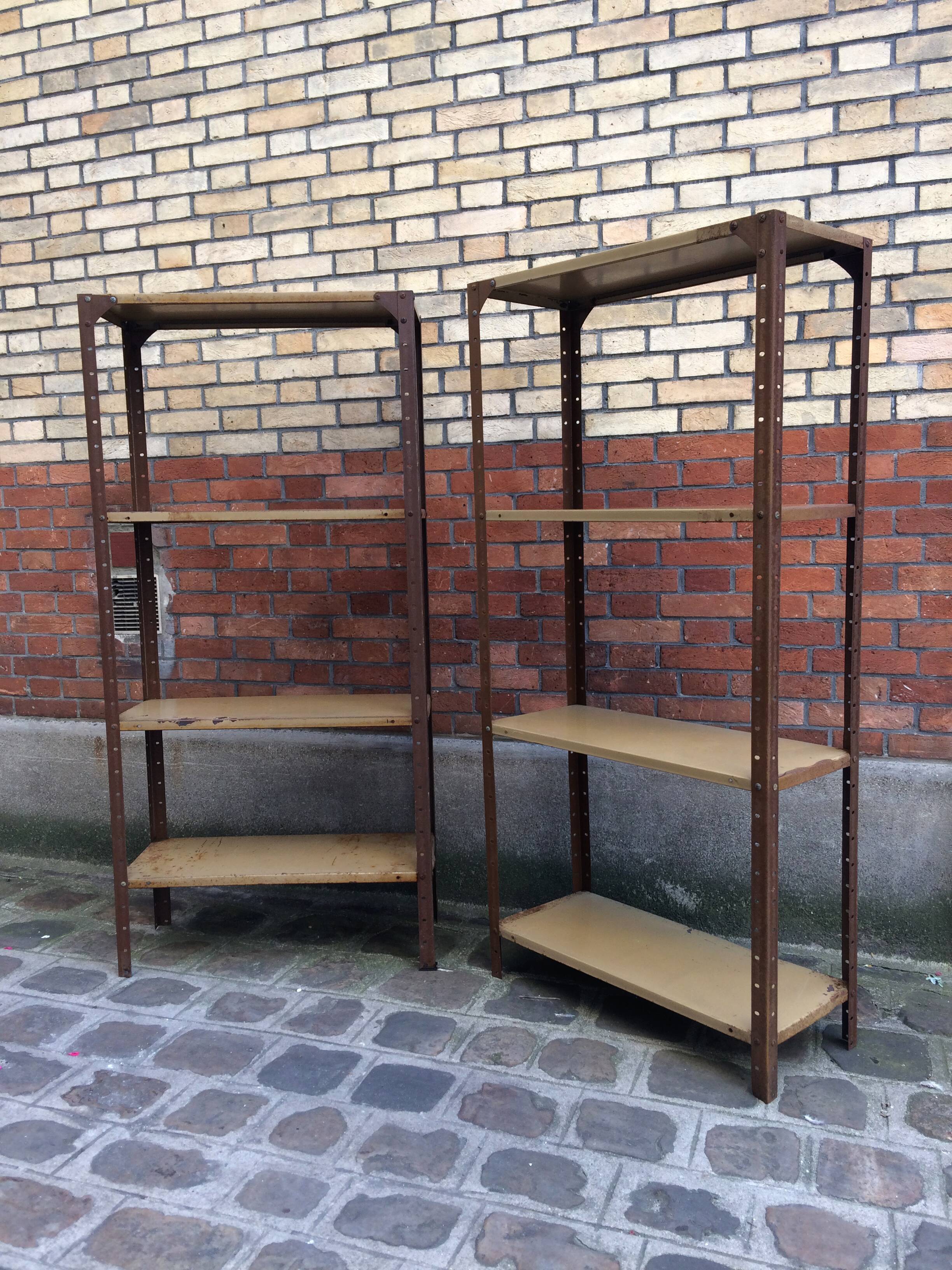 Pair of metal workshop shelves