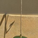 Vintage pendant light with green and white enamelled sheet metal shade