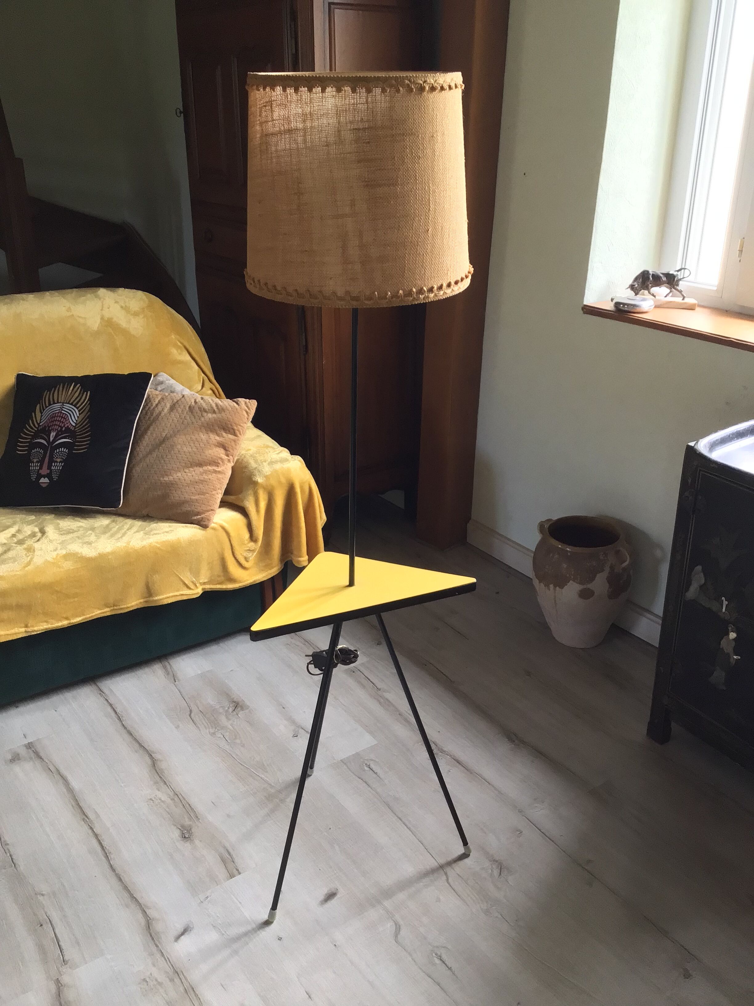 Vintage 70s formica yellow floor lamp