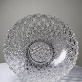 Pressed glass coupe with diamond points, antique from 1920-1950 on a pewter base.