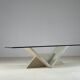 Table basse italienne en travertin et verre, 1970s