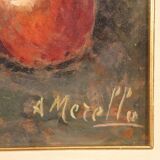 Tableau italien nature morte signé A. Merello du 20ème siècle