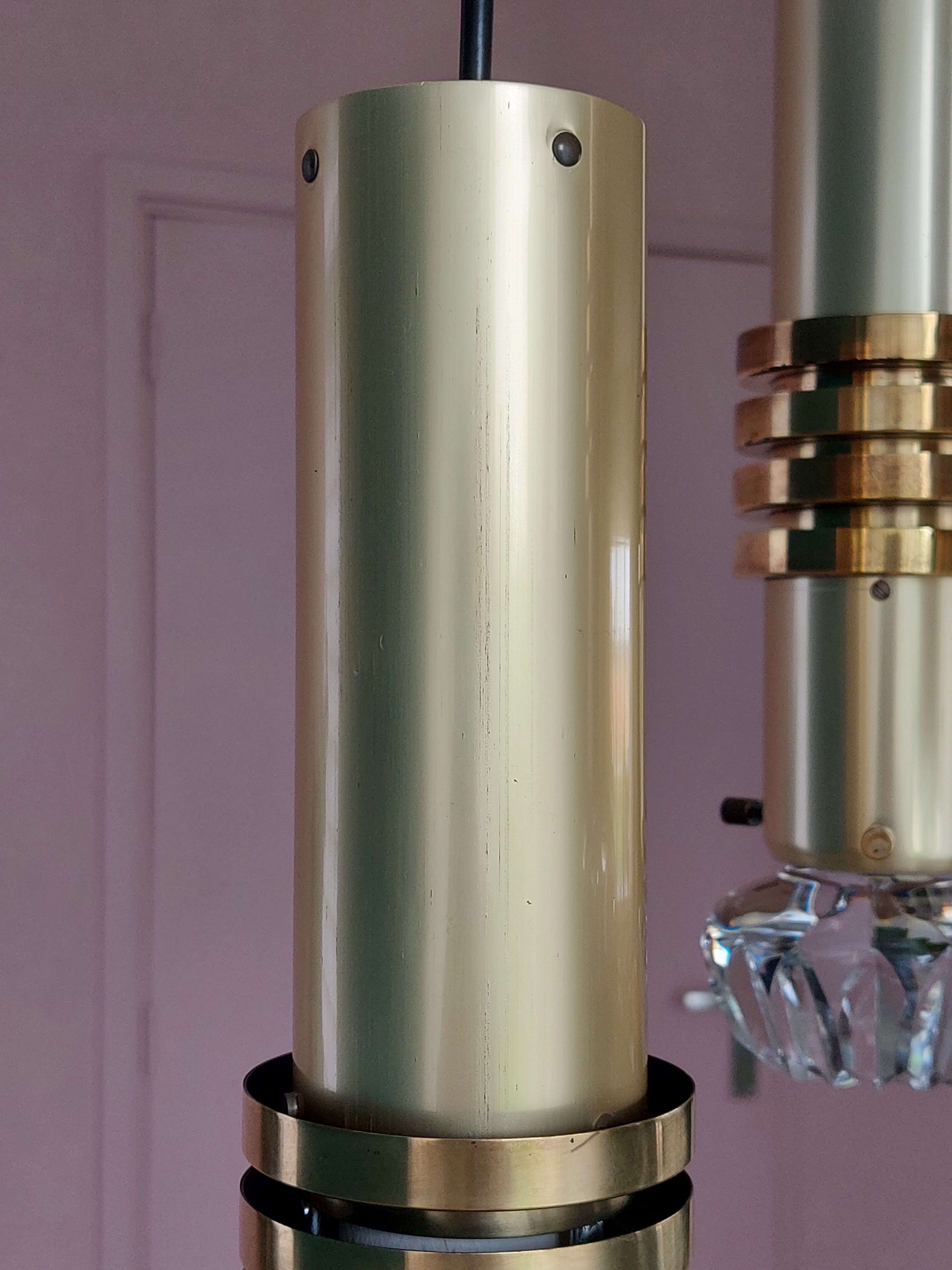 Suspension cascade en laiton et en verre, années 1950.